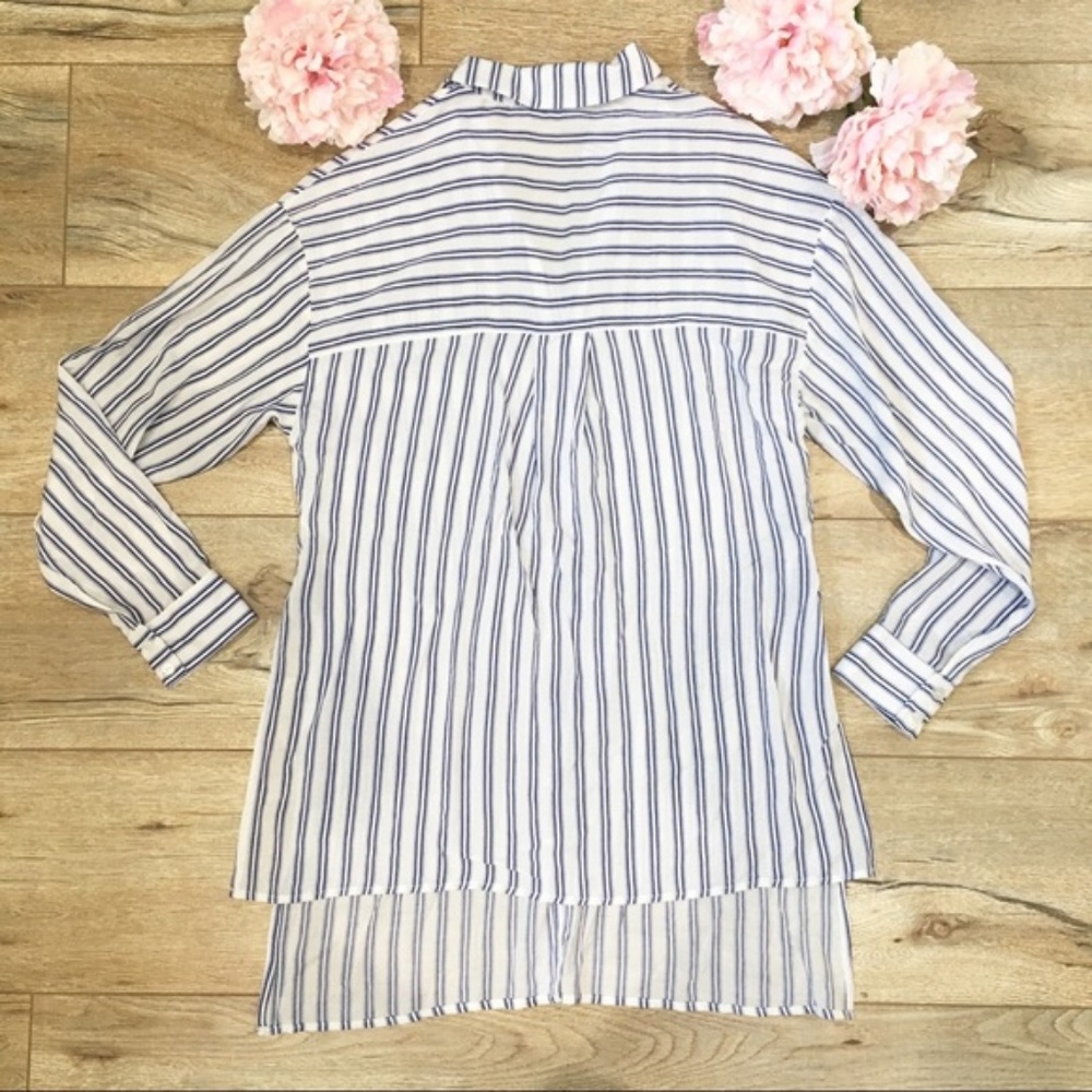 Lush Stripe High-Low Button-Down Tie Front Shirt S - Picture 3 of 8